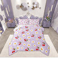 thumbnail image 1 of Manfei Kawaii Daisy Floral Queen Comforter Set,Cute Cartoon Cherry Bedding Sets,Red Cherry Bedding Comforter Set For Girl,Breathable Home Decor Reversible,3-Piece, 1 of 8