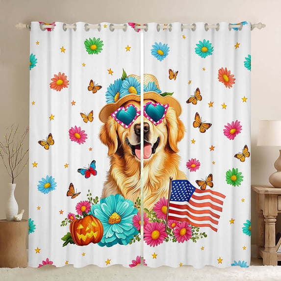 Manfei Kawaii Dalmatian Blackout Curtains, Cartoon Rustic Dog Window Curtains Pack of 2 (38x45 Each), White Orange