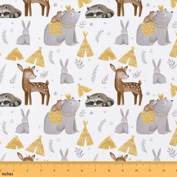 Manfei Kawaii Deer Bear Fabric by the Yard 1 Yard, Cute Rabbit Raccoon ...