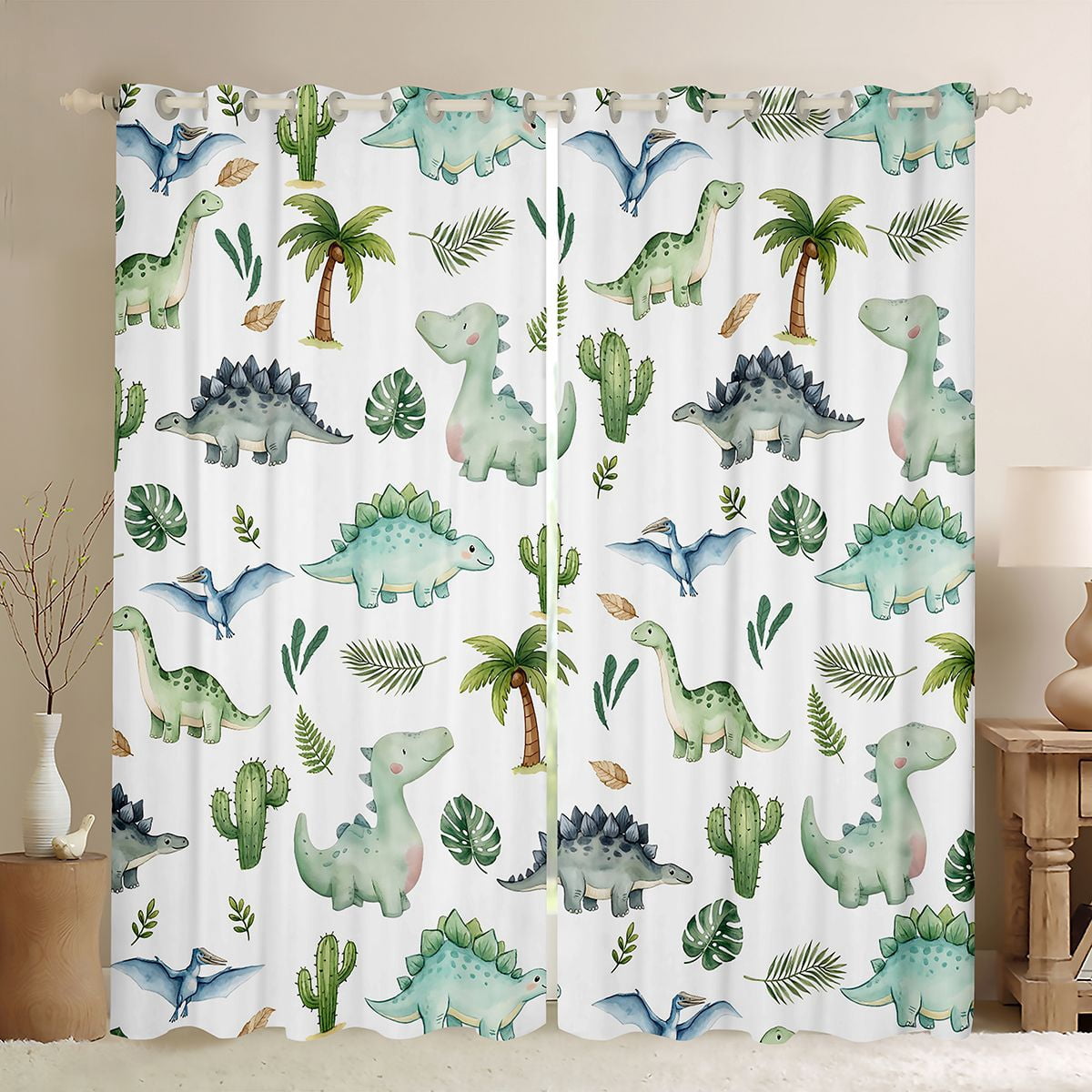 Manfei Kawaii Dino Animals Blackout Curtains,Cute Palm Tree Cactus ...