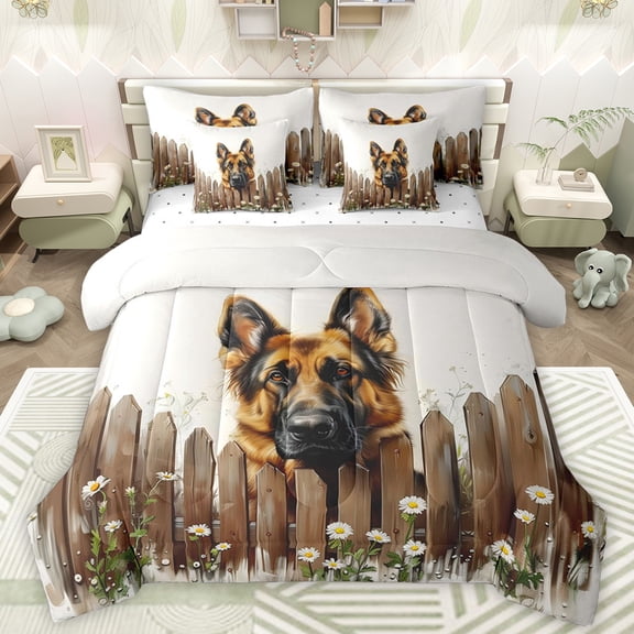 Manfei Kawaii Dog Animal Twin Bedding Sets 7-Piece for Teens, Rustic Lodge Cabin Bedding Comforter Set, Countryside Theme Reversible Sheet Sets, Lightweight Room Decor