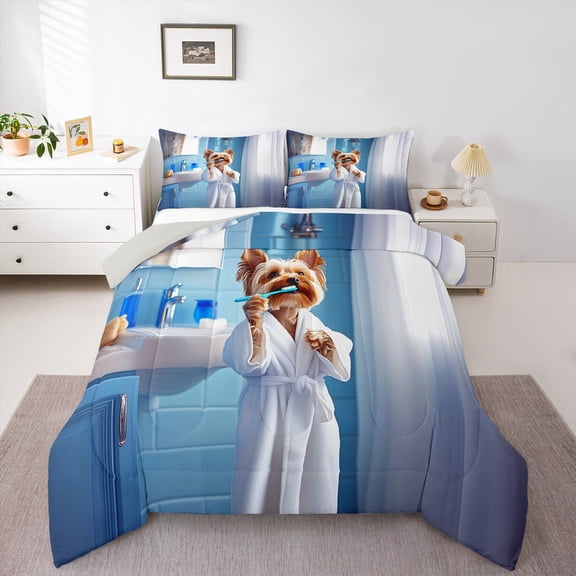 Manfei Kawaii Dogs Bedding Comforter Set,Pet Lover Twin Comforter Sets,Blue White Bedding Set For Boys Kids,Luxury Bedroom Decor Reversible,2 Pieces