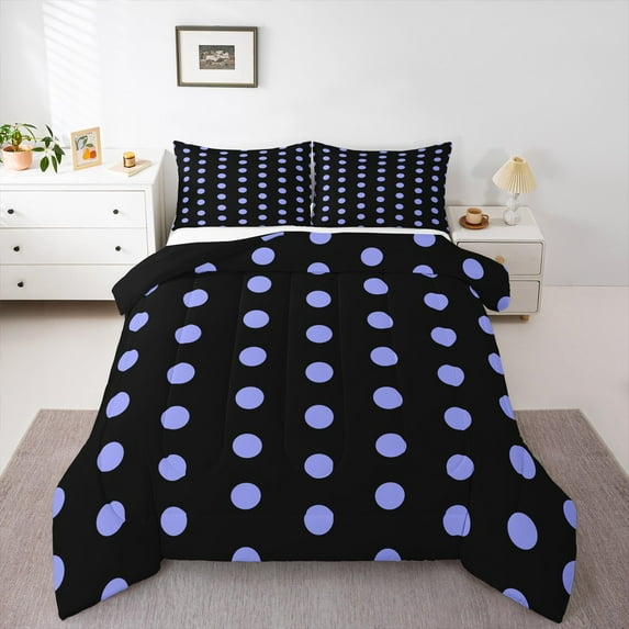 Manfei Kawaii Dot Pattern King Size Comforter Sets,Wave Point Bedding Comforter Set,Purple Black Bedding Set,Super Cozy Room Decor Reversible,3-Piece