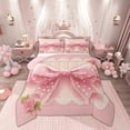thumbnail image 1 of Manfei Kawaii Dot Ribbon Bedding Comforter Set for Teens, Pink Rose Floral Twin Comforter Sets, Cartoon Princess Reversible Bedding Set, Ultra Soft Home Decor, 2pcs, 1 of 8