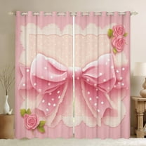 Manfei Kawaii Dot Ribbon Black Out Curtains for Teens, Pink Rose Floral Curtains Pack of 2 (42x63 Each), Cartoon Princess Bedroom Curtains, Curtains and Drapes Home Decor