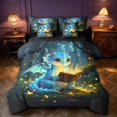 thumbnail image 1 of Manfei Kawaii Dragon Animals 7pcs Queen Bedding,Fantasy Trees Book Bedding Comforter Set Queen,Blue Brown,Black Reversible, 1 of 6