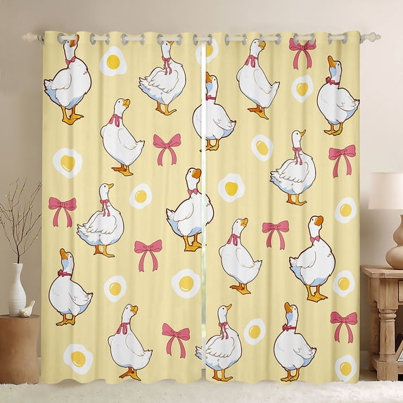 Manfei Kawaii Duck Black Out Curtains for Kids Girls Boys,Cute Animal Bowknot Curtains Pack of 2 (42x63 Each),Luxury Bedroom Decor