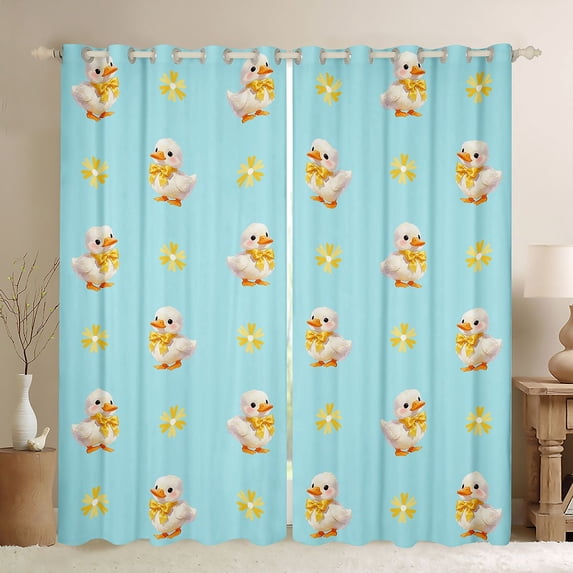 Manfei Kawaii Duck Blackout Curtains Set of 2 (52x84 Each) for Kids Girls Boys,Cute Animal Bowknot Window Curtains,Microfiber Bedroom Decor