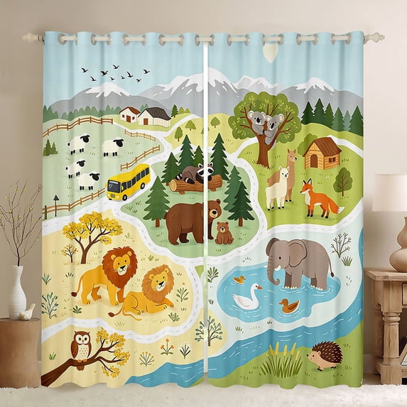 Manfei Kawaii Elephant Kitchen Curtains,Safari Animal Black Out Curtains Pack of 2 (42x63 Each),White