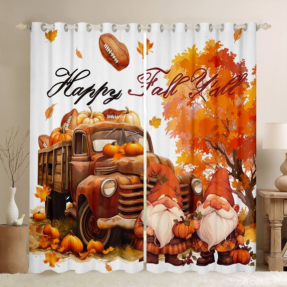 Manfei Kawaii Fall Gnome Curtains Pack of 2 (42x84 Each), Happy Autumn Harvest Curtains Blackout, Orange Pumpkin Bedroom Curtains, Window Curtains Decor