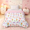 thumbnail image 1 of Manfei Kawaii Floral Bowtie Twin Comforter Sets,Cute Cartoon Themed Bedding Set,White Pink,Pink Reversible,2 Pieces,1 Comforter and 1 Pillowcase, 1 of 7
