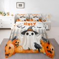 thumbnail image 1 of Manfei Kawaii Ghost Child Queen Comforter Set, Funny Orange Pumpkin Bedding Comforter Set, Happy Halloween Theme Reversible Bedding Set, Microfiber Bedroom Decor, 3 Pieces, 1 of 8