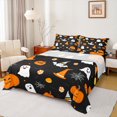 thumbnail image 1 of Manfei Kawaii Ghost Child Queen Sheet Sets, Black Orange Pumpkin Bat Flat Sheet, Happy Halloween Theme Queen Fitted Sheet, Super Cozy Room Decor, 4-Piece, 1 of 7