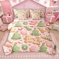 thumbnail image 1 of Manfei Kawaii Gingerbread Man 7 Pieces Bedding Comforter Set, Pink Green Xmas Tree Full Bedding Set, Cute Christmas Donut Reversible Fitted Sheet Flat Sheet, Lightweight Room Decor, 1 of 8