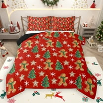 Manfei Kawaii Gingerbread Man Bedding Comforter Set,Green Christmas Tree Twin Comforter Sets,Red Brown Green Bedding Set For Girls Kids,Breathable Home Decor Reversible,2pcs