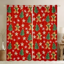 Manfei Kawaii Gingerbread Man Black Out Curtains,Green Christmas Tree Curtains Pack of 2 (42x63 Each),Red Brown Green Bedroom Curtains For Girls Kids,Breathable Home Decor