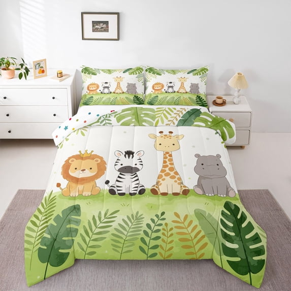 Manfei Kawaii Giraffe Full Size Comforter Sets,Cute Zebra Bedding Comforter Set,White,Polkadot Reversible,3 Pieces,1 Comforter and 2 Pillowcases