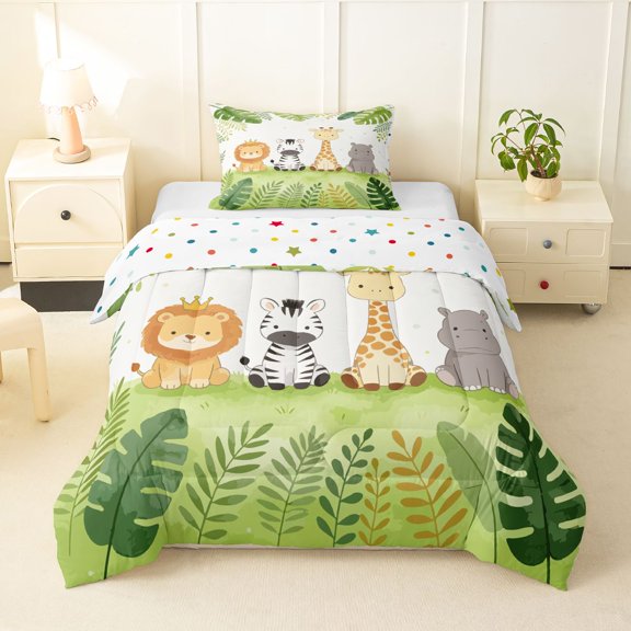Manfei Kawaii Giraffe Twin Comforter Sets,Cute Zebra Bedding Set,White,Polkadot Reversible,2-Piece,1 Comforter and 1 Pillowcase