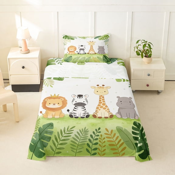 Manfei Kawaii Giraffe Twin Sheets,Cute Zebra Bedding,White,3-Piece,1 Fitted Sheet and 1 Pillowcase
