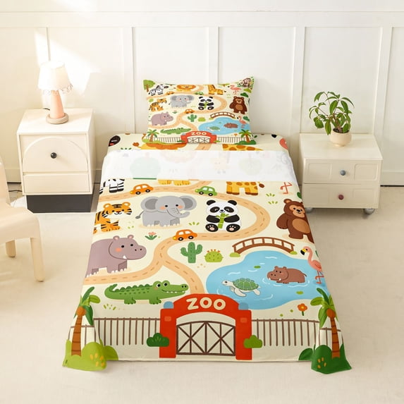 Manfei Kawaii Giraffe Twin Sheets,Jungle Theme Print Bedding,Beige,3 Pieces,1 Fitted Sheet and 1 Pillowcase