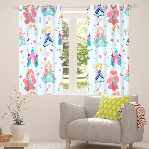 Manfei Kawaii Girly Princess Blackout Curtains Set of 2 (38x54 Each),Fairy Tale Castle Curtains and Drapes,Colorful Rainbow Flowers Living Room Curtains For Teens,Super Cozy Room Decor