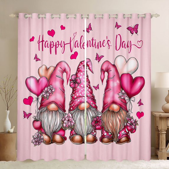 Manfei Kawaii Gnome Curtains Pack of 2 (42x84 Each),Happy Valentine'S Day Curtains Blackout,Pink Loves Pattern Bedroom Curtains For Girls,Luxury Bedroom Decor