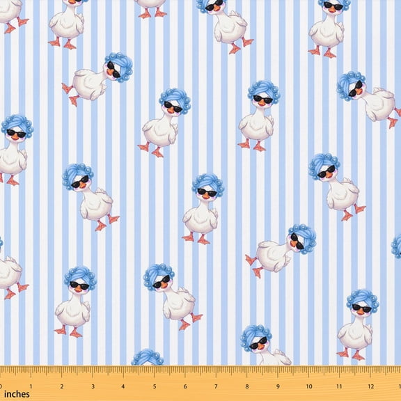 Manfei Kawaii Goose Fabric by the Yard 1 Yard, Cartoon Animal Home Decor Fabric by the Yard, Blue White