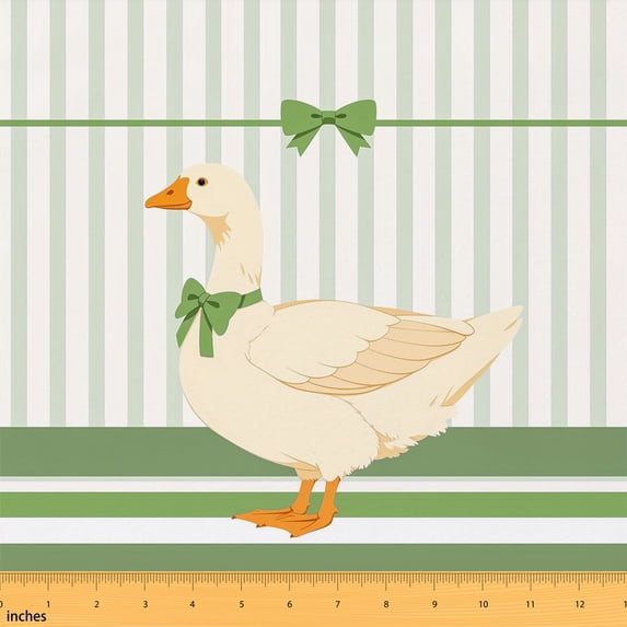 Manfei Kawaii Goose Fabric by the Yard 3 Yards, Cartoon Animal Room Decor Fabric by the Yard, Green