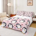 thumbnail image 1 of Manfei Kawaii Grey Penguin Twin Sheet Sets for Kid, Antarctic Wildlife Twin Fitted Sheet, Girly Pink Cartoon Flat Sheet, Luxury Bedroom Decor, 3 Pieces, 1 of 7