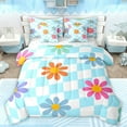 thumbnail image 1 of Manfei Kawaii Groovy Floral Bedding Comforter Set 7 Pieces for Teens, Dreamy Blue Cartoon Full Bedding Set, Spiral Plaid Buffalo Fitted Sheet Flat Sheet, Microfiber Bedroom Decor, 1 of 7
