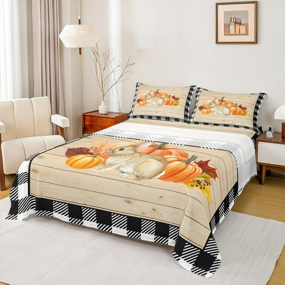 Manfei Kawaii Guinea Pig Bed Sheets Queen, Fall Pumpkin Queen Sheet Sets, Happy Harvest Bedding Sets Queen Size, Ultra Soft Bedroom Decorative, 4 Pieces