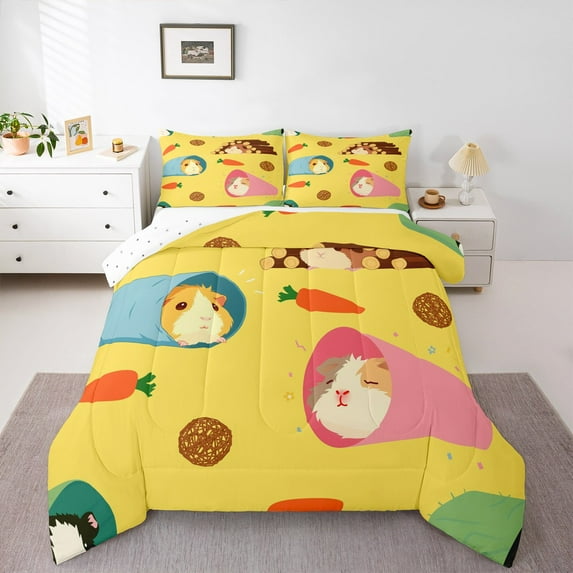Feelyou Kawaii Guinea Pig Bedding Comforter Set, Cartoon Carrot Twin Comforter Sets, Cute Animal Hamster Bedding Set, Microfiber Bedroom Decor, 2pcs