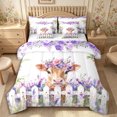 thumbnail image 1 of Manfei Kawaii Highland Cattle 7-Piece Twin Bedding,Floral Animal Bedding Comforter Set,White Purple, 1 of 6