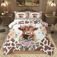 thumbnail image 1 of Homewish Kawaii Highland Cattle Bedding Comforter Set, Fashion Brown Cow Print Twin Comforter Sets, Romantic Rose Floral Reversible Bedding Set, Luxury Bedroom Decor, 2pcs, 1 of 8