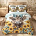 thumbnail image 1 of Manfei Kawaii Highland Cattle King Bedding 7pcs,Floral Animal King Bed in a Bag,Light Brown Yellow, 1 of 6