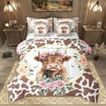 thumbnail image 1 of Homewish Kawaii Highland Cattle Twin Bedding Sets 7-Piece, Fashion Brown Cow Print Bedding Comforter Set, Romantic Rose Floral Reversible Sheet Sets, Luxury Bedroom Decor, 1 of 7