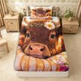thumbnail image 1 of Manfei Kawaii Highland Cattle Twin Fitted Sheet 2 Pieces,Cartoon Floral Animal Bedding,Brown Cream,1 Fitted Sheet and 1 Pillowcase, 1 of 4