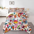 thumbnail image 1 of Manfei Kawaii Hippie Cat Queen Comforter Set for Kid, Bohemian Flower Floral Bedding Sets, Kawaii Cartoon Kitten Animal Reversible Bedding Comforter Set, Lightweight Room Decor, 3-Piece, 1 of 8
