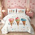 thumbnail image 1 of Manfei Kawaii Ice Cream Quilt King 3 Pieces,Cartoon Desserts King Coverlet Set,White Pink,1 Bedspread and 2 Pillowcases, 1 of 7