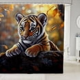 thumbnail image 1 of Manfei Kawaii Jungle Tiger Shower Curtain 72Wx72L, Cartoon Wildlife Bathroom Curtain, Dark Brown Orange, 1 of 5