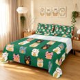 thumbnail image 1 of Manfei Kawaii Kitten Bed Sheets, Tribal Lucky Cat Full Size Sheets, Green, 4 Pieces, 1 Flat Sheet, 1 Fitted Sheet and 2 Pillowcases, 1 of 6