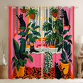 thumbnail image 1 of Manfei Kawaii Kitten Blackout Curtains, Boho Palm Plant Window Curtains Pack of 2 (38x45 Each), Pink Black, 1 of 6