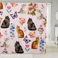 thumbnail image 1 of Manfei Kawaii Kitten Butterfly Shower Curtain 72Wx78L, Boho Tulip Flower Bath Curtain, Pink, 1 of 5