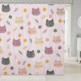 thumbnail image 1 of Manfei Kawaii Kitten Shower Curtain 72Wx72L, Boho Flower Floral Bathroom Curtain, Pink, 1 of 5