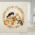thumbnail image 1 of Manfei Kawaii Kitten Shower Curtain 72Wx72L, Boho Western Flower Bathroom Curtain, Cream, 1 of 5