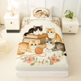 thumbnail image 1 of Manfei Kawaii Kitten Twin Fitted Sheet, Boho Western Flower Bedding, Cream, 2pcs, 1 Fitted Sheet and 1 Pillowcase, 1 of 6