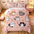 thumbnail image 1 of Manfei Kawaii Kitten Twin Quilt Set, BohoFlower Floral Twin Coverlet Set, Peach Pink, 2 Pieces, 1 Bedspread and 1 Pillowcase, 1 of 7