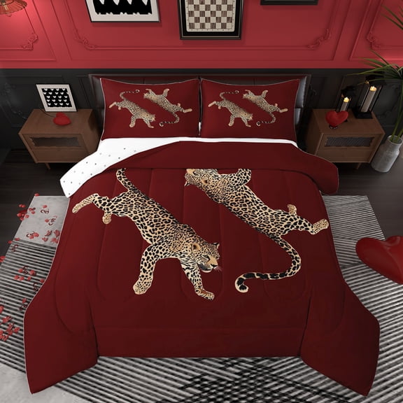 Manfei Kawaii Leopard Cheetah Bedding Comforter Set, Fashion Wildlife Print Twin Comforter Sets, Teens Adult Men Women Reversible Bedding Set, Luxury Bedroom Decor, 2pcs