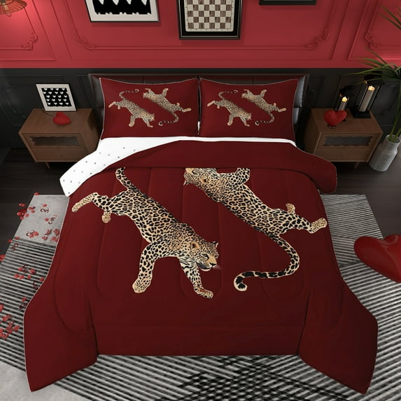 Manfei Kawaii Leopard Cheetah Bedding Comforter Set, Fashion Wildlife Print Twin Comforter Sets, Teens Adult Men Women Reversible Bedding Set, Luxury Bedroom Decor, 2pcs