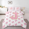 thumbnail image 1 of Manfei Kawaii Monogram J Full Size Comforter Sets,Ribbon Bow Dessert Bedding Comforter Set,Pink,Pink Reversible,3-Piece,1 Comforter and 2 Pillowcases, 1 of 7